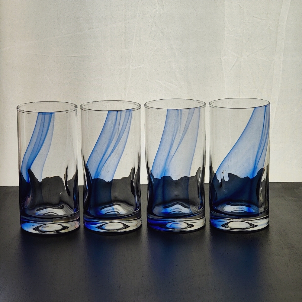 4 Libbey Crisa (thumbprint) | 16 oz Highball blue ๐ swirl glasses - Picture 6 of 13